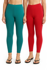 Shsuvia Women Cropped Leggings – Pack of 2 Rama Green & Coral
