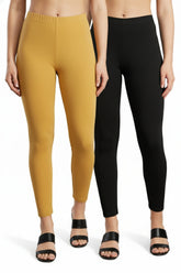 Shsuvia Women Cropped Leggings – Pack of 2 Stone & Black