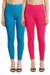 Shsuvia Women Cropped Leggings – Pack of 2 Turquoise blue & Rani Rose