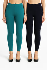 Shsuvia Women Cropped Leggings – Pack of 2 Rama Green & Dark Navy