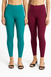 Shsuvia Women Cropped Leggings – Pack of 2 Rama Green & Majentha