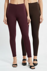 Shsuvia Women Cropped Leggings – Pack of 2 Wine & Coffee Brown