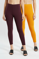 Shsuvia Women Cropped Leggings – Pack of 2 Wine & Mustard