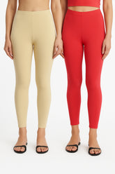 Shsuvia Women Cropped Leggings – Pack of 2 Skin & Coral