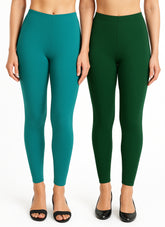 Shsuvia Women Cropped Leggings – Pack of 2 Rama Green & Bottle Green
