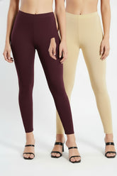 Shsuvia Women Cropped Leggings – Pack of 2 Wine & Skin