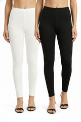 Shsuvia Women Cropped Leggings – Pack of 2 White & Black