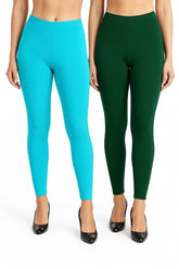 Shsuvia Women Cropped Leggings – Pack of 2 Sky Blue & Bottle Green
