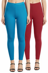 Shsuvia Women Cropped Leggings – Pack of 2 Turquoise blue & RED