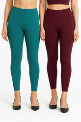 Shsuvia Women Cropped Leggings – Pack of 2 Rama Green & Wine
