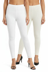 Shsuvia Women Cropped Leggings – Pack of 2 White & Off White