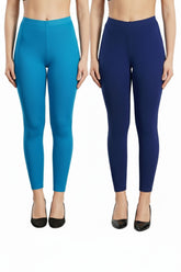 Shsuvia Women Cropped Leggings – Pack of 2 Turquoise blue & Old Royal