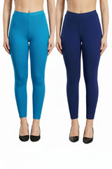 Shsuvia Women Cropped Leggings – Pack of 2 Turquoise blue & Old Royal