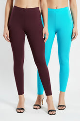 Shsuvia Women Cropped Leggings – Pack of 2 Wine & Sky Blue