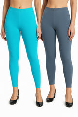 Shsuvia Women Cropped Leggings – Pack of 2 Sky Blue & Airforce Green