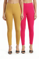 Shsuvia Women Cropped Leggings – Pack of 2 Stone & Rani Rose
