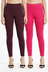 Shsuvia Women Cropped Leggings – Pack of 2 Wine & Rani Rose
