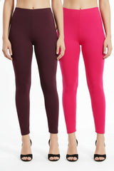 Shsuvia Women Cropped Leggings – Pack of 2 Wine & Rani Rose