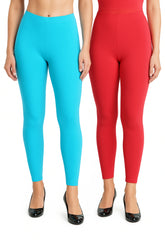 Shsuvia Women Cropped Leggings – Pack of 2 Sky Blue & Coral