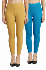 Shsuvia Women Cropped Leggings – Pack of 2 Turquoise blue & Mustard
