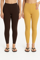 Shsuvia Women Cropped Leggings – Pack of 2 Coffee Brown & Stone