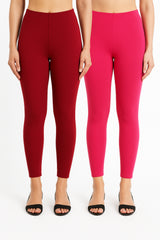 Shsuvia Women Cropped Leggings – Pack of 2 Maroon & Rani Rose