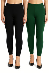 Shsuvia Women Cropped Leggings – Pack of 2 Black & Bottle Green