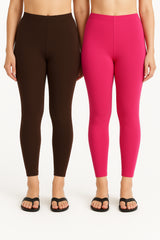 Shsuvia Women Cropped Leggings – Pack of 2 Coffee Brown & Rani Rose