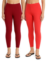 Shsuvia Women Cropped Leggings – Pack of 2 Maroon & Coral