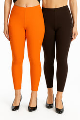 Shsuvia Women Cropped Leggings – Pack of 2 Light Orange & Coffee Brown