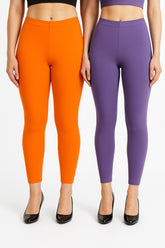 Shsuvia Women Cropped Leggings – Pack of 2 Light Orange & Lavender