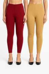 Shsuvia Women Cropped Leggings – Pack of 2 Maroon & Stone