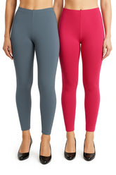 Shsuvia Women Cropped Leggings – Pack of 2 Airforce Green & Rani Rose