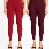Shsuvia Women Cropped Leggings – Pack of 2 RED & Wine