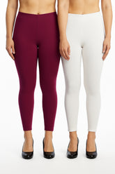 Shsuvia Women Cropped Leggings – Pack of 2 Majentha & White