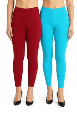 Shsuvia Women Cropped Leggings – Pack of 2 Maroon & Sky Blue