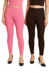 Shsuvia Women Cropped Leggings – Pack of 2 Baby Pink & Coffee Brown