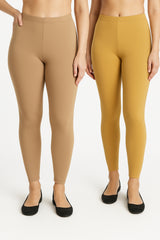 Shsuvia Women Cropped Leggings – Pack of 2 Biscuit & Stone