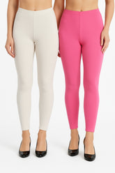 Shsuvia Women Cropped Leggings – Pack of 2 Off White & Baby Pink