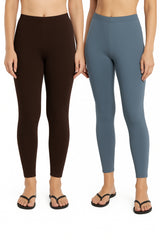 Shsuvia Women Cropped Leggings – Pack of 2 Coffee Brown & Airforce Green