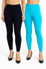 Shsuvia Women Cropped Leggings – Pack of 2 Dark Navy & Sky Blue