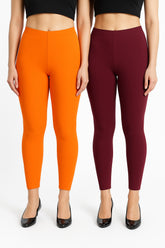 Shsuvia Women Cropped Leggings – Pack of 2 Light Orange & Wine