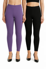 Shsuvia Women Cropped Leggings – Pack of 2 Lavender & Black