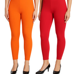 Shsuvia Women Cropped Leggings – Pack of 2 Light Orange & Coral
