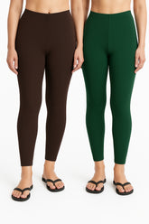 Shsuvia Women Cropped Leggings – Pack of 2 Coffee Brown & Bottle Green
