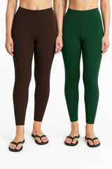 Shsuvia Women Cropped Leggings – Pack of 2 Coffee Brown & Bottle Green
