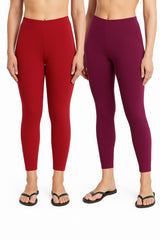 Shsuvia Women Cropped Leggings – Pack of 2 Maroon & Majentha