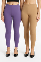 Shsuvia Women Cropped Leggings – Pack of 2 Lavender & Biscuit
