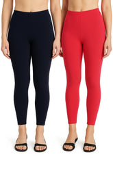 Shsuvia Women Cropped Leggings – Pack of 2 Dark Navy & Coral