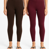 Shsuvia Women Cropped Leggings – Pack of 2 Coffee Brown & Wine